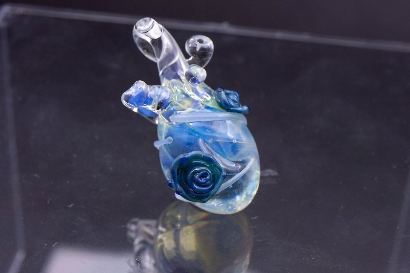 手工玻璃心脏颈链(深蓝蔷薇) - 项链 - 玻璃 蓝色