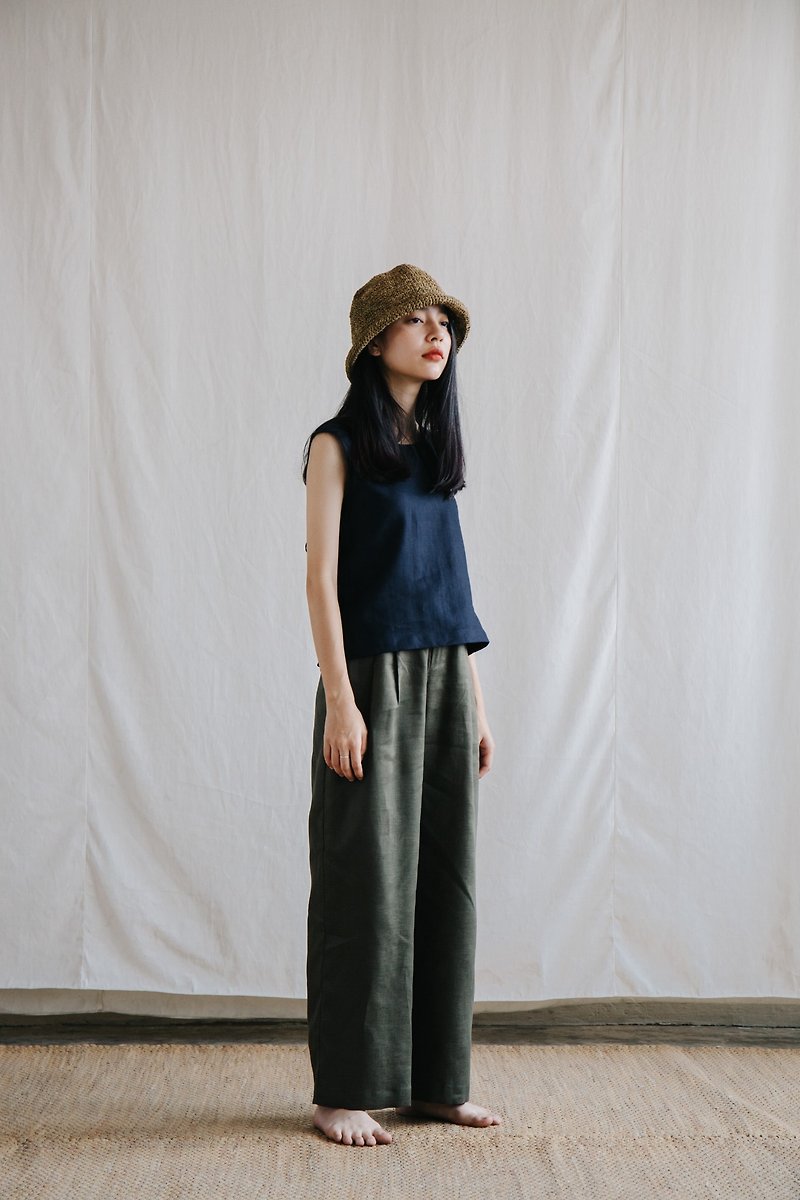 Relax Linen Trousers in Deep forest - 女装长裤 - 棉．麻 绿色