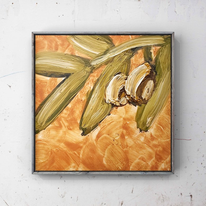 橄榄树树枝原创油画 4 英寸微型壁画 - 海报/装饰画/版画 - 其他材质 橘色