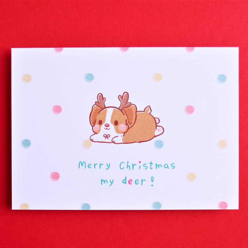 圣诞明信片 / 柯基 / 圣诞麋鹿 My Deer - 卡片/明信片 - 纸 红色