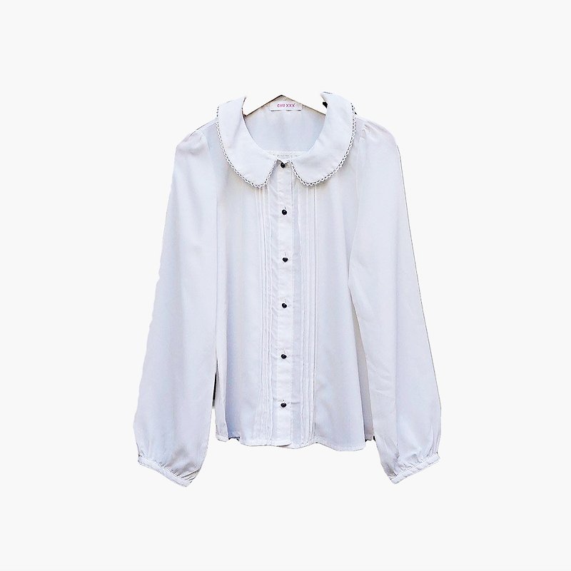 古着圆领绣边压线白衬衫 023 - 女装衬衫 - 聚酯纤维 白色