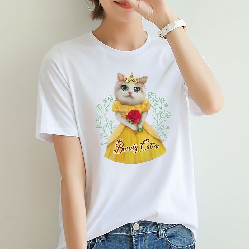 猫公主 Beauty Cat 短袖纯棉T恤-白色 - 女装 T 恤 - 棉．麻 白色