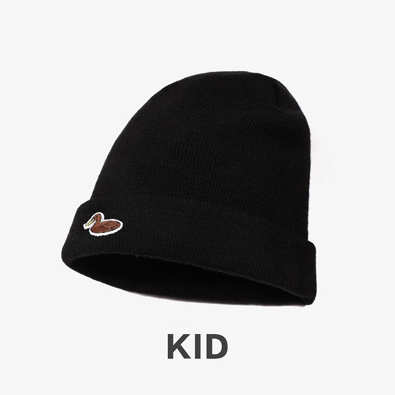 KIDS鸭子绣章保暖毛线帽 ::黑:: - 帽子 - 棉．麻 黑色