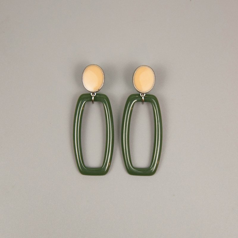 粉肤绿几何耳环 - 耳环/耳夹 - 压克力 绿色