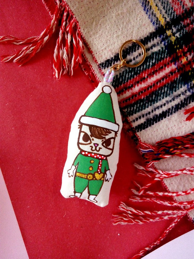 小贼猫宝圣诞吊饰公仔棉cushion手绘手作定制款匙扣 - 钥匙链/钥匙包 - 棉．麻 白色