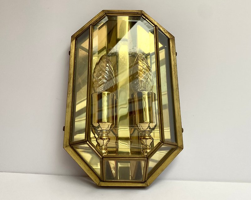壁灯玻璃和黄铜好莱坞摄政风格 Deknudt 比利时 1960 年 - 灯具/灯饰 - 玻璃 金色