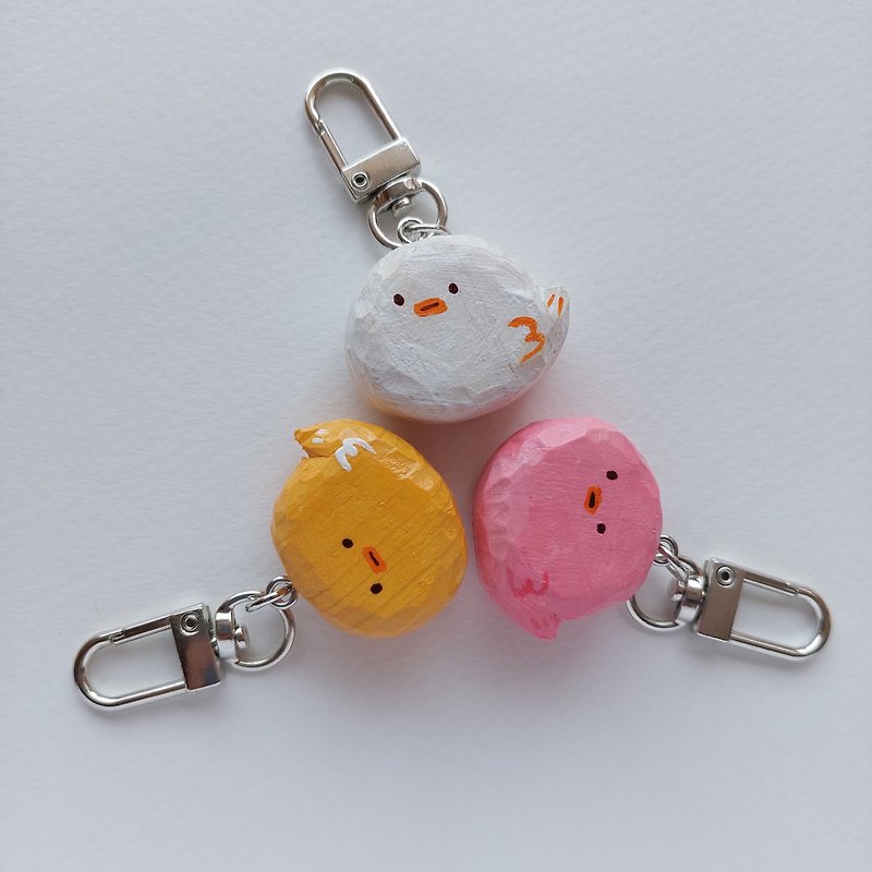 Hand-carved/painted wooden keychain -- chubby baby chic - 钥匙链/钥匙包 - 木头 多色