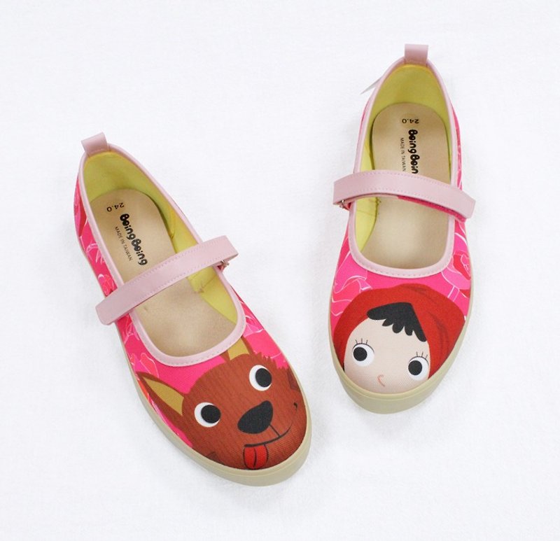 小红帽童话鞋-粉 (玫瑰花) 女鞋 - 女款休闲鞋 - 棉．麻 粉红色