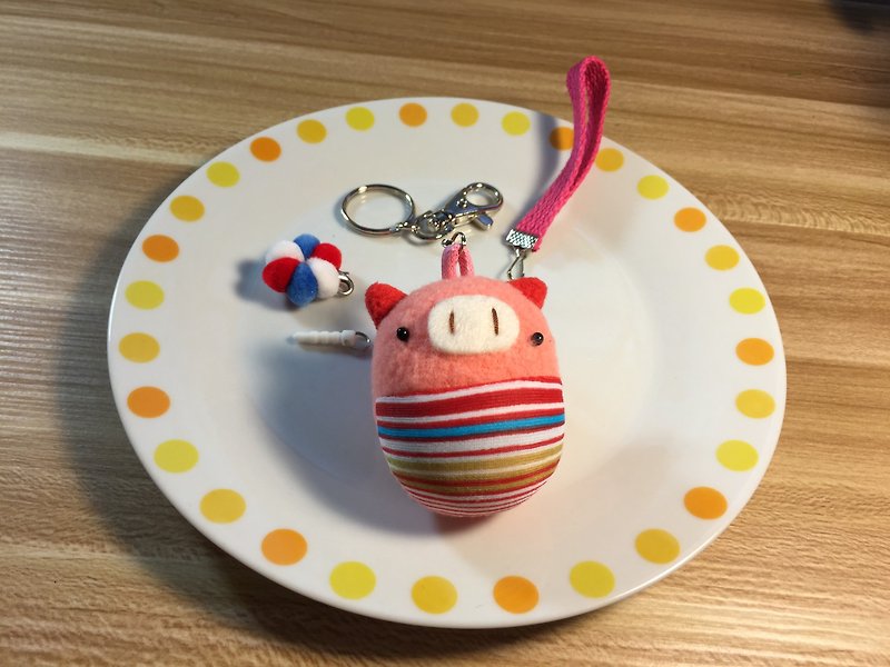 蛋蛋猪 组合钥匙圈 耳机塞 - 钥匙链/钥匙包 - 其他材质 粉红色