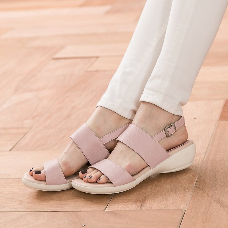 Maffeo 凉鞋 粉嫩马卡龙宽条带楔形真皮凉鞋(6861玫瑰马卡龙) - 芭蕾鞋/娃娃鞋 - 纸 粉红色