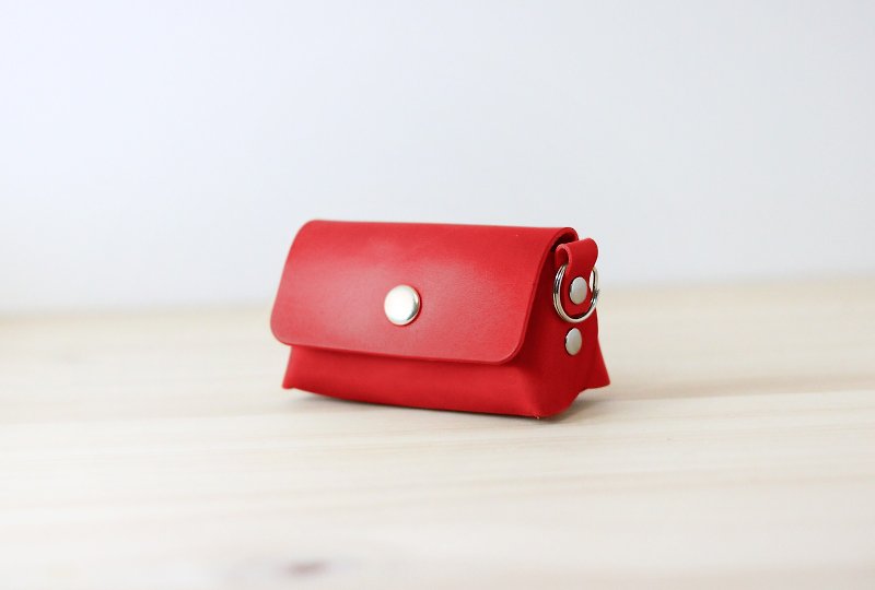 【母亲节礼物】复古钥匙圈零钱包 | 暗红色 - 零钱包 - 真皮 红色
