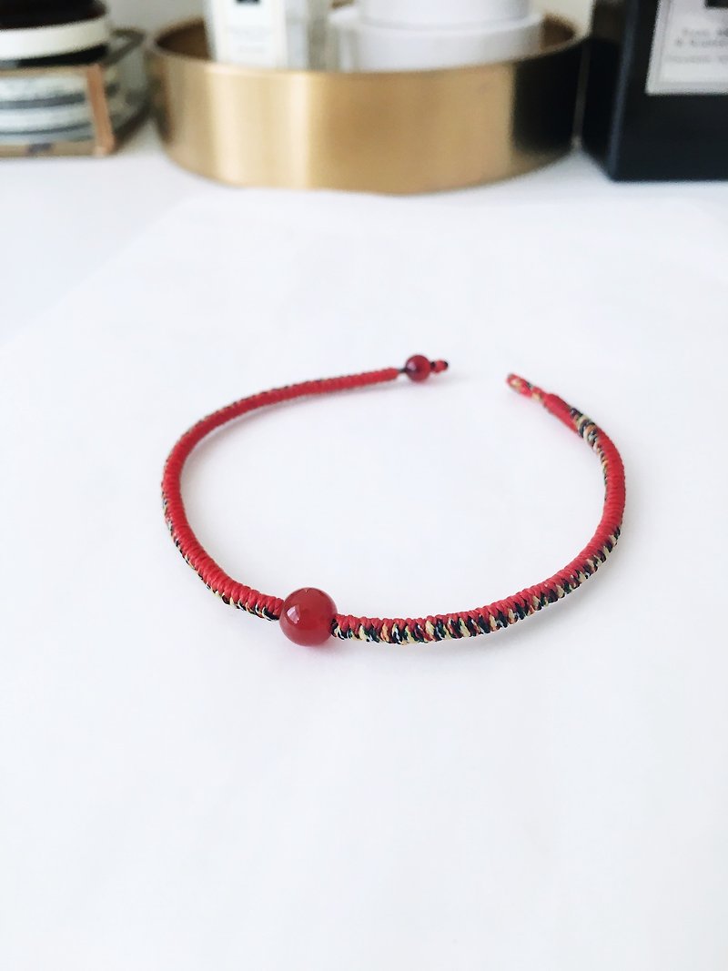 大红玛瑙 红+五色 金刚结 蜡线手环 祈福 开运 招财 贵人 人缘 - 手链/手环 - 其他材质 多色