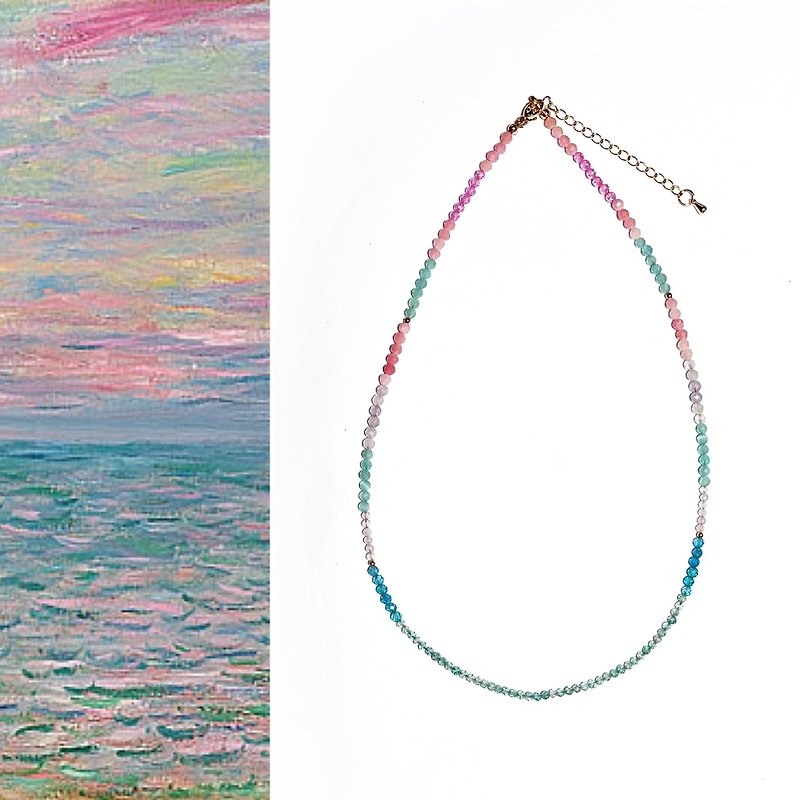 【若桑】【印象派】莫内/布维尔海边的日落。磷灰石天然石项链 - 项链 - 半宝石 粉红色