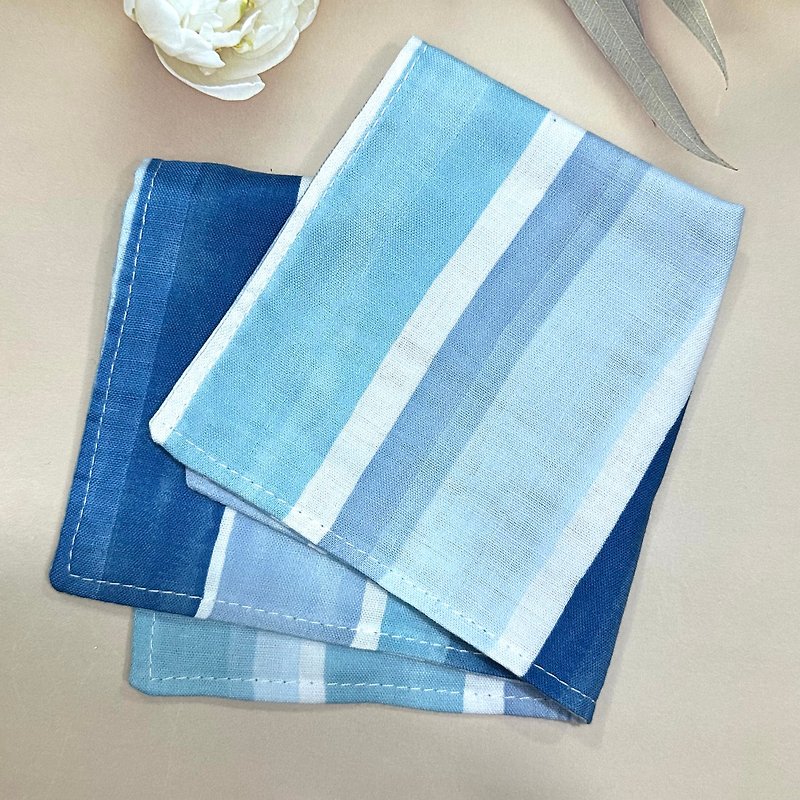日本四层纱手帕 - 手帕/方巾 - 棉．麻 蓝色
