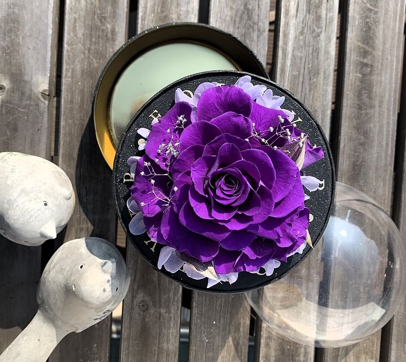 高贵紫色美利亚玫瑰花盒 | 手工拼接特大保鲜玫瑰花 | 情人节 - 干燥花/捧花 - 植物．花 紫色
