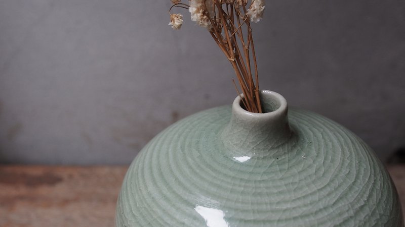 手做青瓷开片花器 - 花瓶/陶器 - 陶 绿色