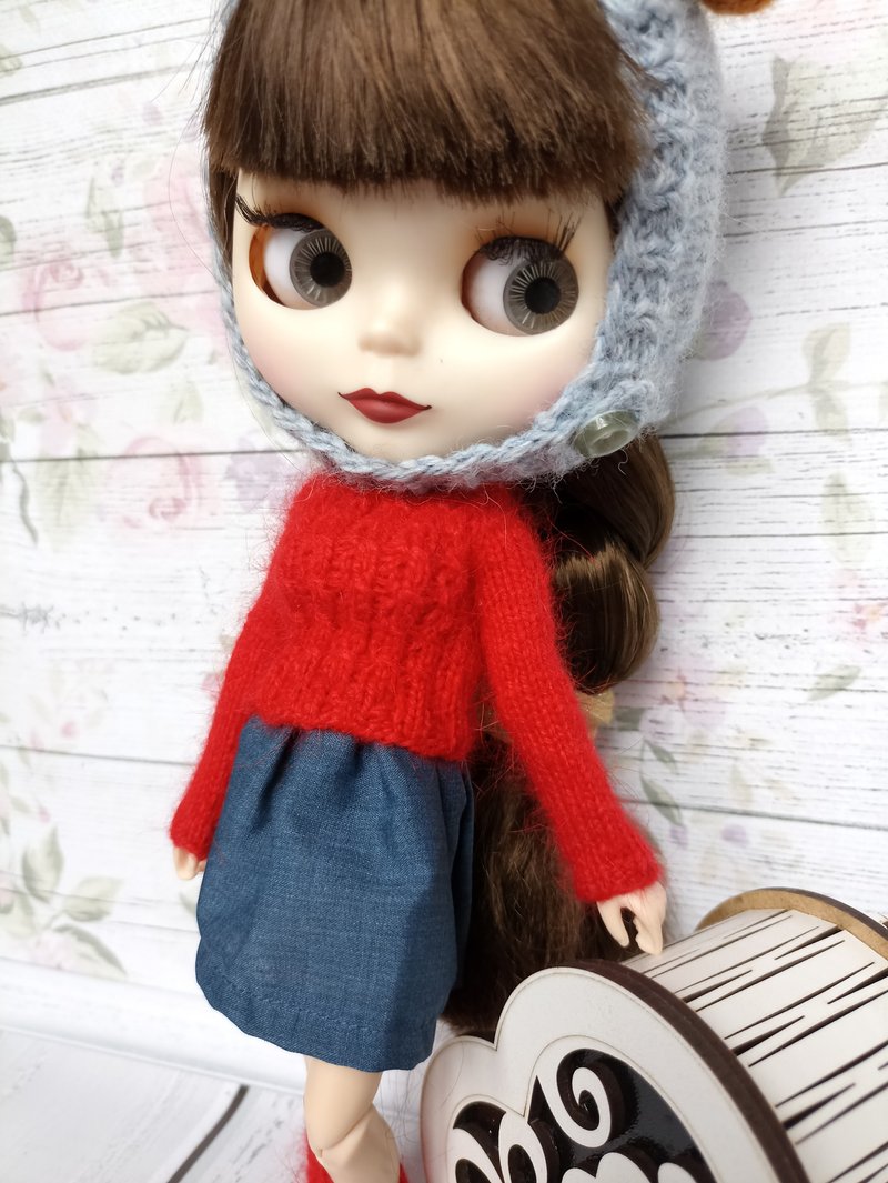 Red outfit for Blythe. Sweater and gaiters for Blythe. - 玩具/玩偶 - 羊毛 红色