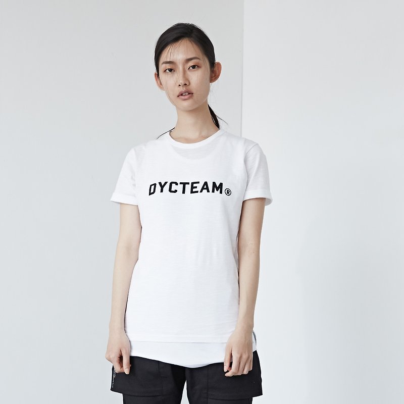 DYCTEAM -  植绒LOGO Slubbed Fabric Tee - 女装 T 恤 - 棉．麻 白色