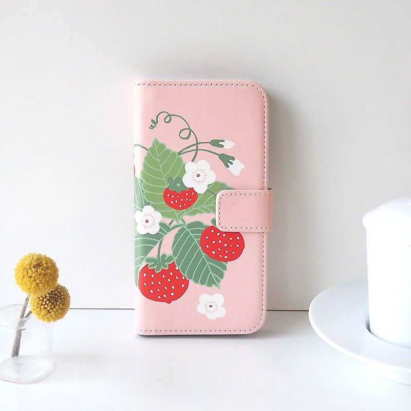 【手帳型スマホケース】ストロベリー - 手机壳/手机套 - 人造皮革 粉红色