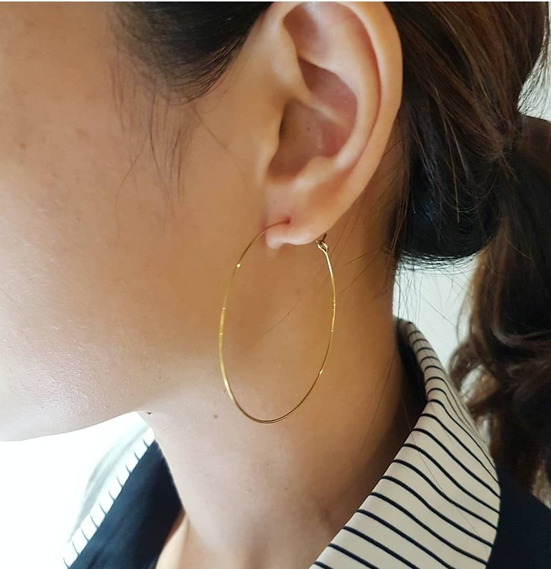 铜手作_圆形大单圈造型铜耳环 - 耳环/耳夹 - 铜/黄铜 金色