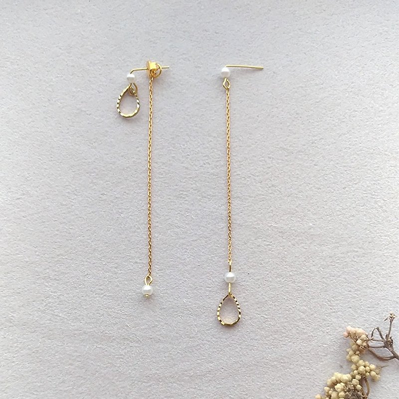e065-微光-黄铜珍珠 针式夹式耳环 - 耳环/耳夹 - 铜/黄铜 白色