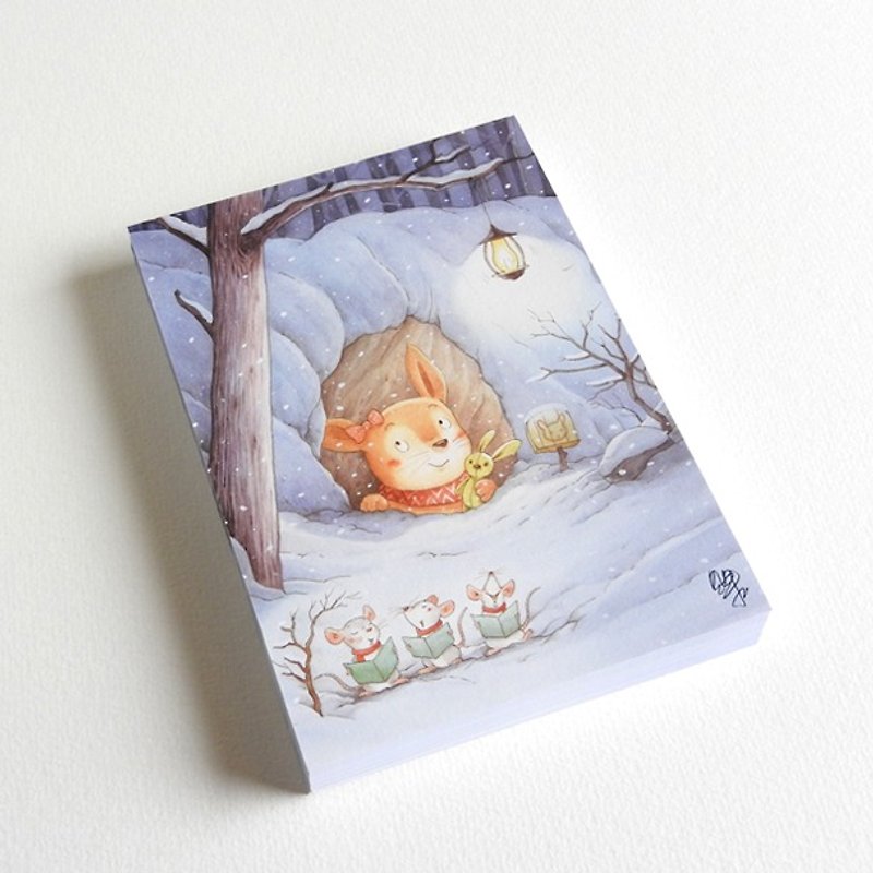 贝果插画明信片－小兔子的平安夜 - 卡片/明信片 - 纸 白色