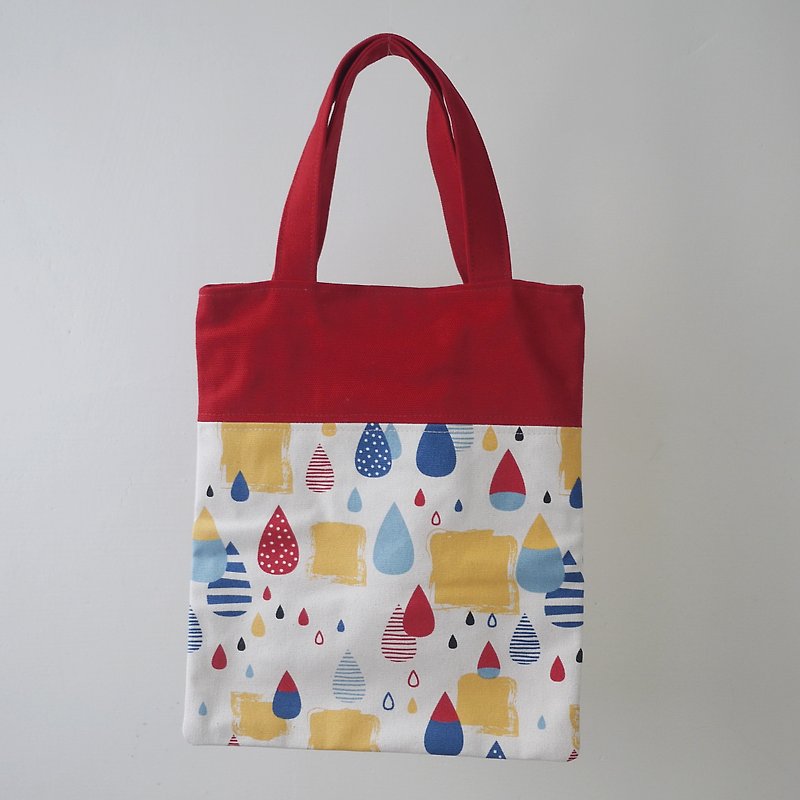 轻松提小书袋/午餐包/手挽包/散步包/亲子包=雨中漫步=红色 - 手提包/手提袋 - 棉．麻 红色