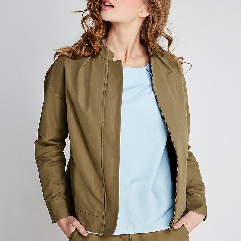 (FIT1701JK02GN) 军绿卷袖衬衫 - 女装休闲/机能外套 - 棉．麻 