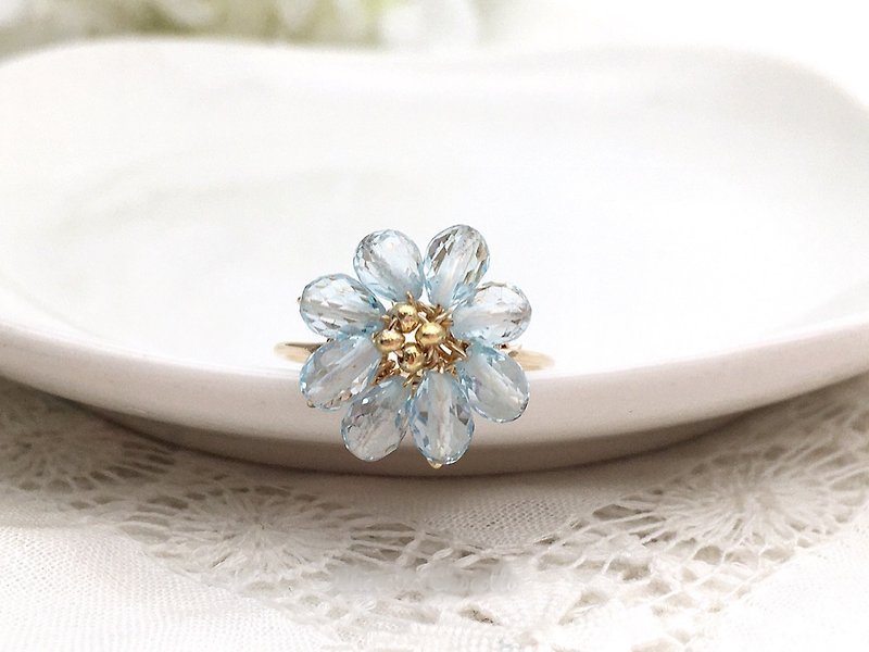 Marguerite - スカイブルートパーズのワイヤーリング - 戒指 - 宝石 蓝色