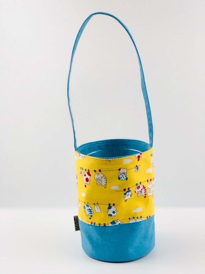 MDF 环保饮料袋 - 猫咪(黄) - 随行杯提袋/水壶袋 - 棉．麻 黄色