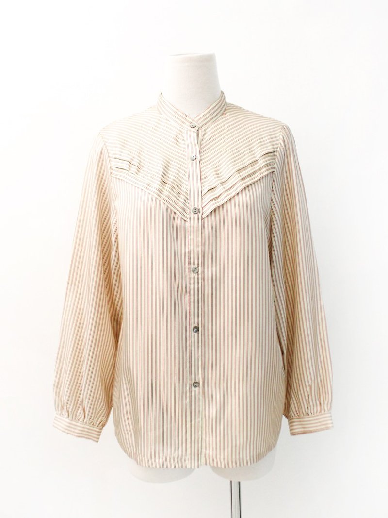复古日本制米色条纹古着衬衫 Japanese Vintage Blouse -SALE - 女装衬衫 - 聚酯纤维 黄色
