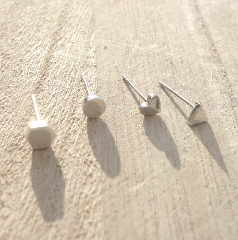 纯银 - 几何系列耳环(一对) - 可任选两种造型 - 耳环/耳夹 - 其他金属 银色