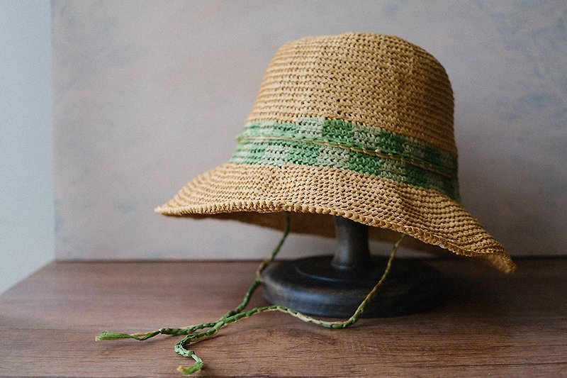 编织遮阳帽-青草格纹 - 帽子 - 其他材质 卡其色