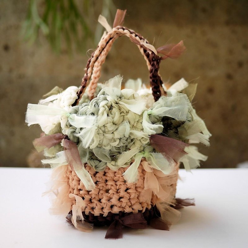 咲き編みバッグ～グリーンバスケット - 手提包/手提袋 - 棉．麻 紫色