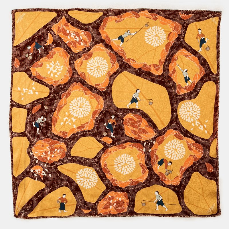 Queen Ant Silk Scarves – Yellow and Orange - 丝巾 - 聚酯纤维 