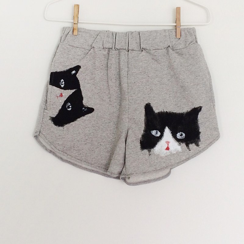cat cat cat shorts - 女装短裤 - 棉．麻 灰色