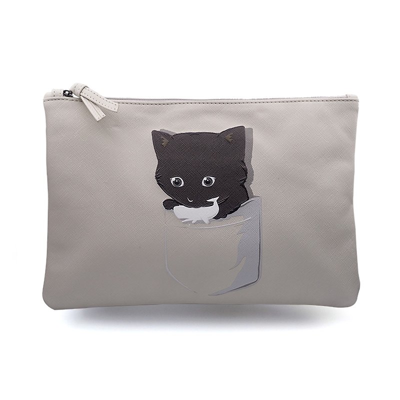 Flying Mouse 黑色猫咪小白鲸 拉链袋/手提包/化妆包 Clutch Bag - 手提包/手提袋 - 人造皮革 多色