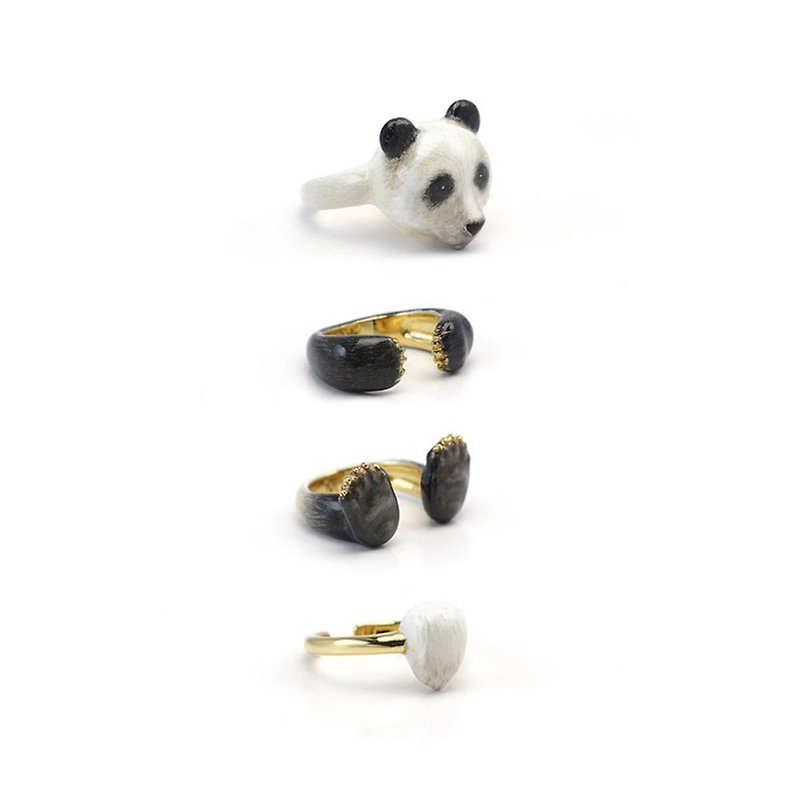 Panda ring set - 戒指 - 其他金属 白色