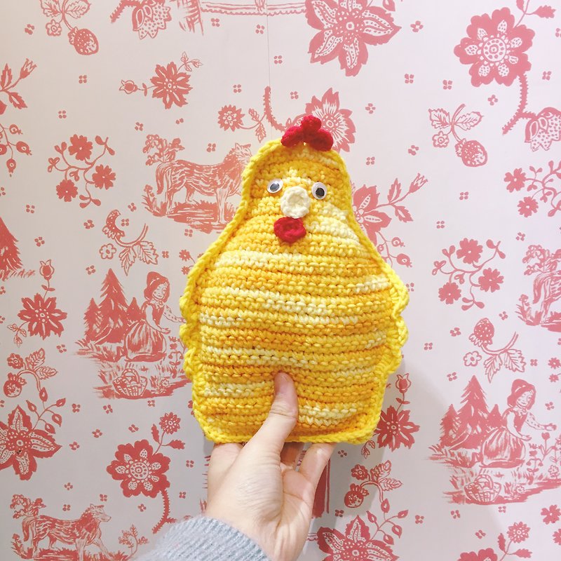鉤織系列 一只编织鸡玩偶 - 摆饰 - 棉．麻 黄色