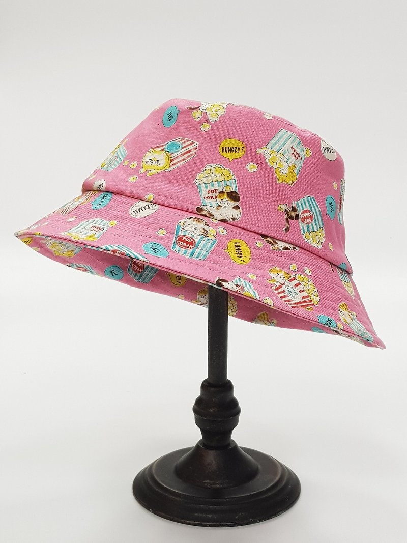 经典渔夫帽-爆米花喵Popcorn Cat(粉)#四季好伙伴#渔夫帽#日本布 - 帽子 - 棉．麻 粉红色