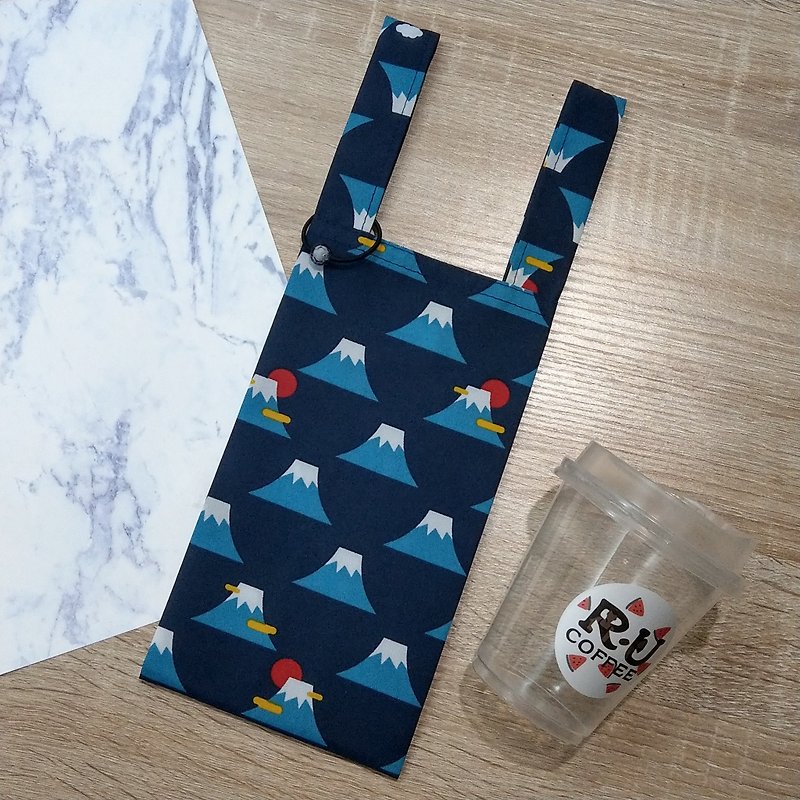 富士山(深蓝)。环保饮料袋 早餐袋 随身万用袋 - 随行杯提袋/水壶袋 - 防水材质 蓝色