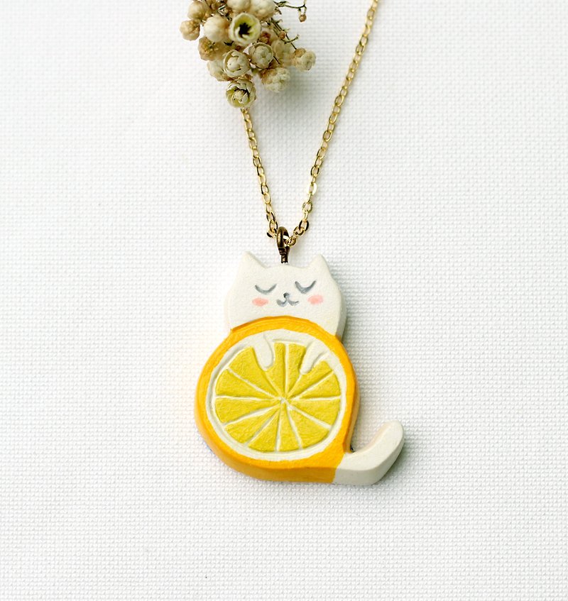 夏日 "柳橙猫咪"(白) 项链 - 项链 - 粘土 黄色