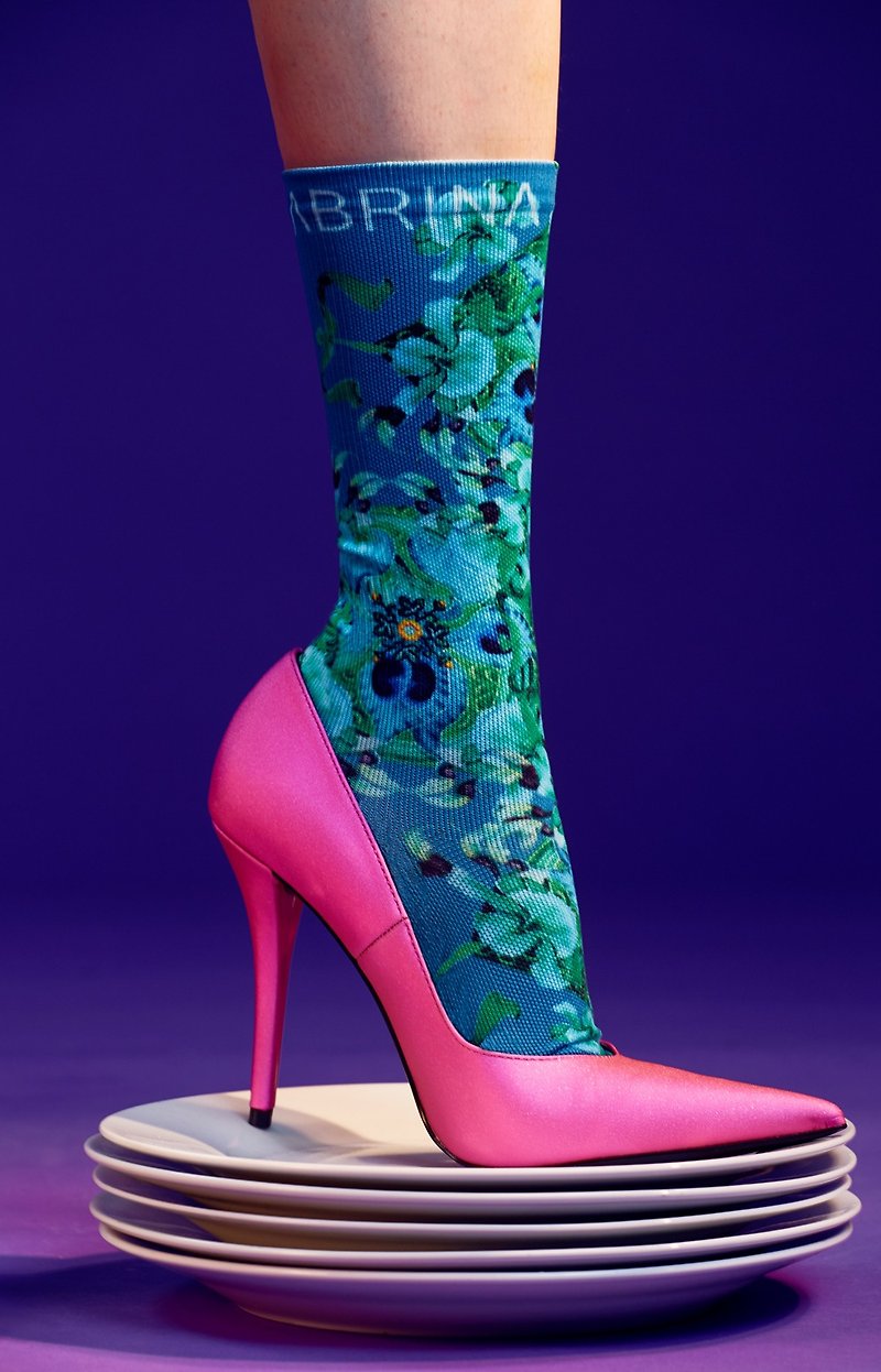 LIFEBEAT x SABRINA HSIEH马约利卡蓝联名印花运动袜 - 袜子 - 聚酯纤维 蓝色