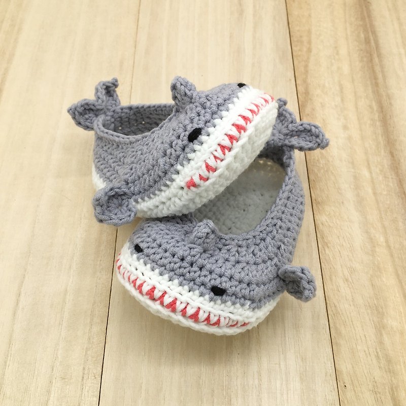 Shark Crochet Toddler Booties Footwear Sandals Kids Grey Shark Shoes - 童装鞋 - 棉．麻 灰色