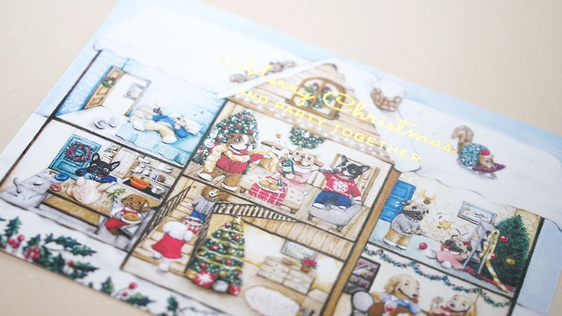 法斗的圣诞派对 - 烫金卡片/明信片【 x5张】 - 卡片/明信片 - 纸 