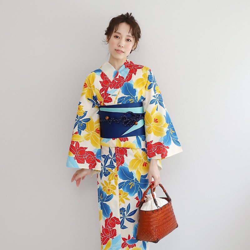 日本 和服 日本染色 梭织 女性 浴衣 腰封 2件组 F x88-b3 yukata