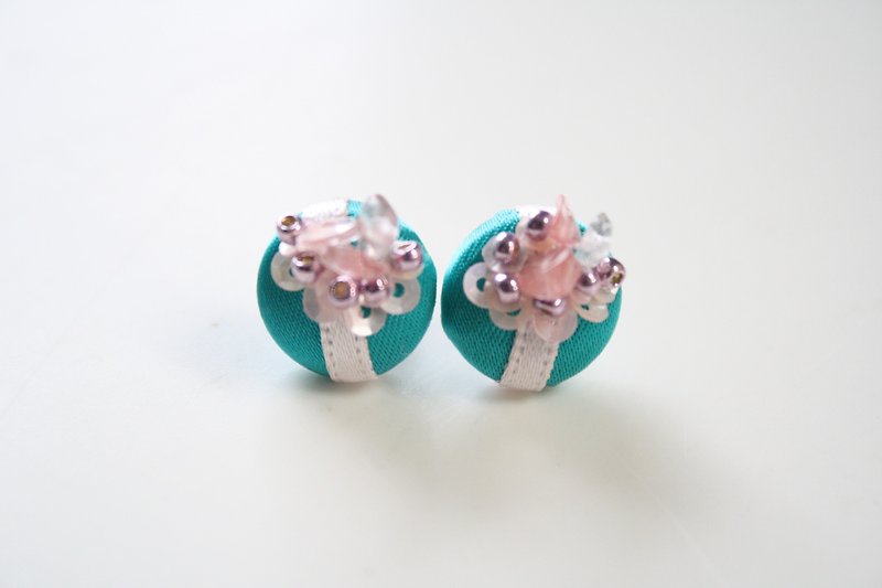 天然石（ローズクオーツ）　チタンピアス - 耳环/耳夹 - 竹 粉红色