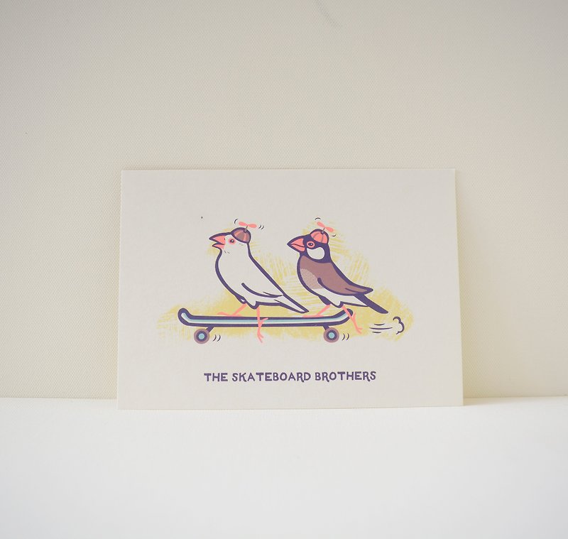 版印明信片：文鸟-滑板兄弟 - 卡片/明信片 - 纸 白色