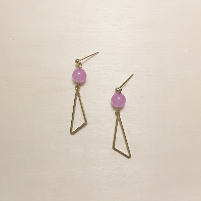 浅紫玉石篓空三角耳环 - 耳环/耳夹 - 玉石 紫色