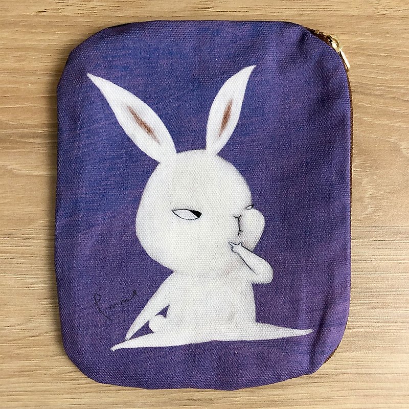 emmaAparty插画小包:劈腿兔子 - 化妆包/杂物包 - 棉．麻 紫色